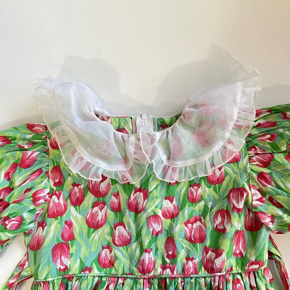 Vintage 90s Girls Tea Party Dress Baby Doll Collar Tulip Easter Dress Girl 6X - Picture 8 of 12